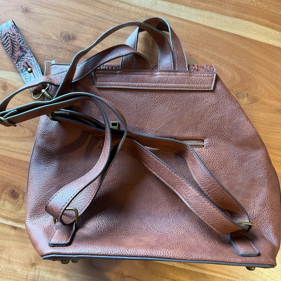 Elegant Embossed Leather Backpack - Picture 4 of 7